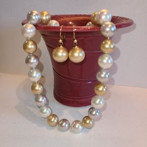 Majorica Multi-colored Pearl Necklace & Earrings